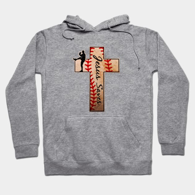 Jesus Saves Baseball Pitcher Closer Cross Christian Faith Hoodie by TeeCreations